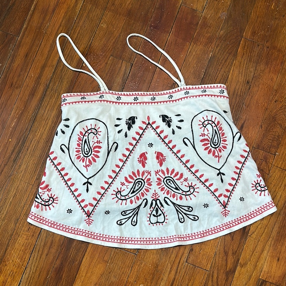 Free People Bohemian Embroidered removable Spaghetti Straps Top, small